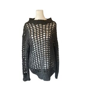 Urban Outfitters Women Open Knit Fishnet Sweater SP Grey Mohair Grunge Goth Mesh